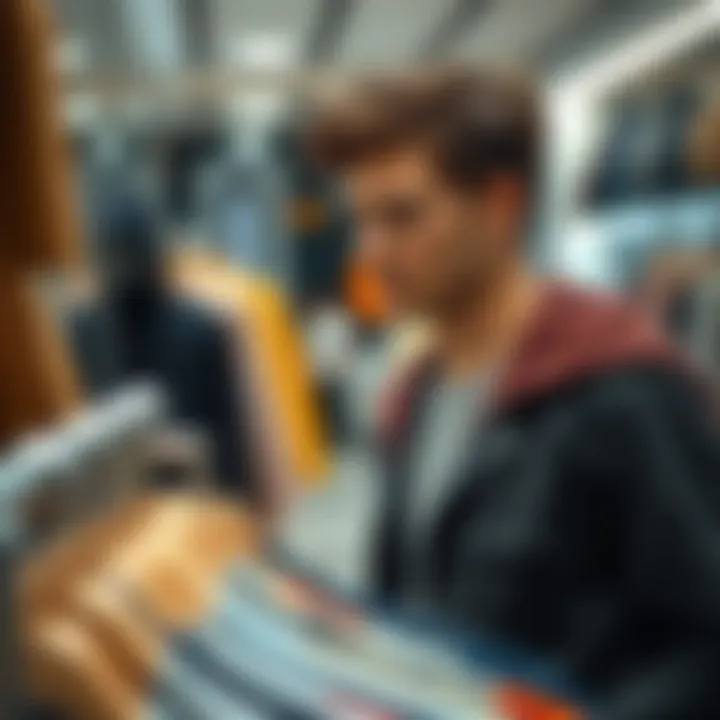 A young adult browsing through clothes in a boutique