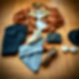 Trendy outfit laid out on a wooden surface