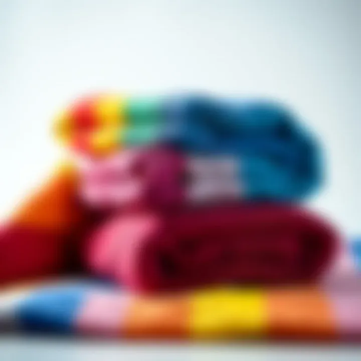 Artistic Display of Rainbow Towels Artistic presentation of a rainbow towel set folded neatly, highlighting its vibrant colors and design.