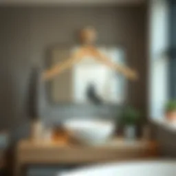 Stylish wooden bathroom clothes hanger enhancing decor