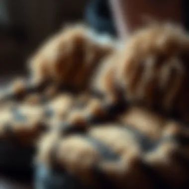 Close-up of bear paw slipper materials and textures