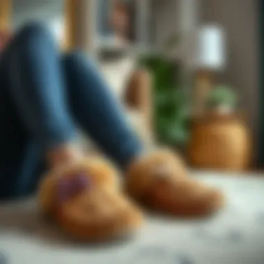 Stylish bear paw slippers displayed with modern decor