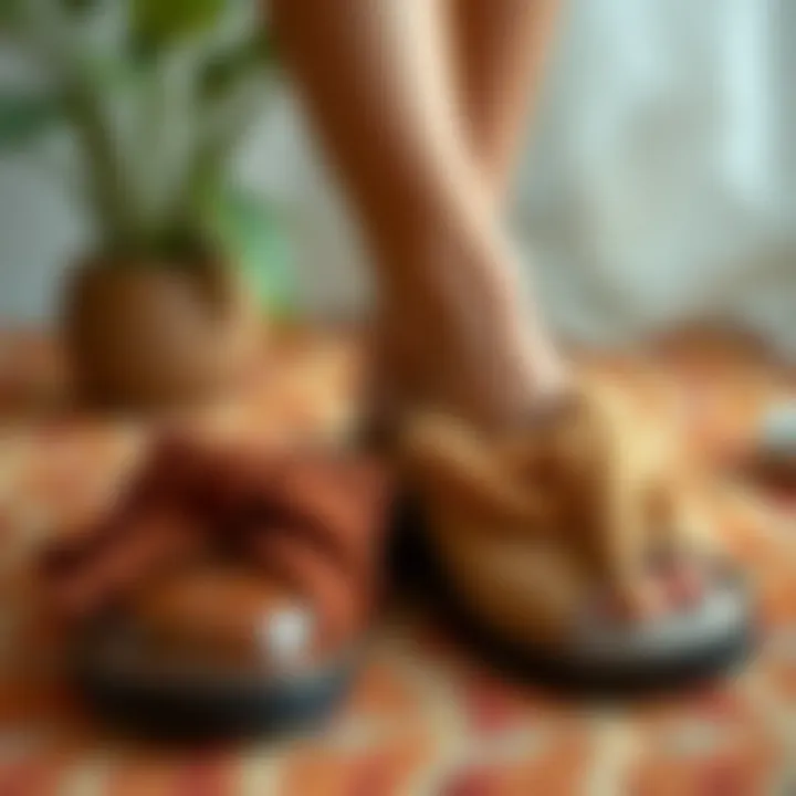 Variety of materials used in cross band slippers