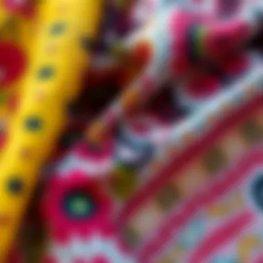 Unique Fabric Patterns in Bohemian Fashion Close-up of unique fabric patterns typical in bohemian fashion