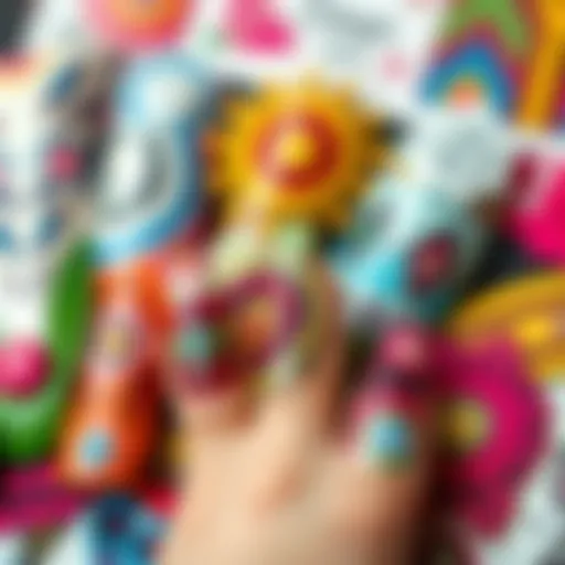Vibrant Boho Nail Sticker Designs An artistic arrangement of boho nail stickers featuring intricate patterns and vivid colors