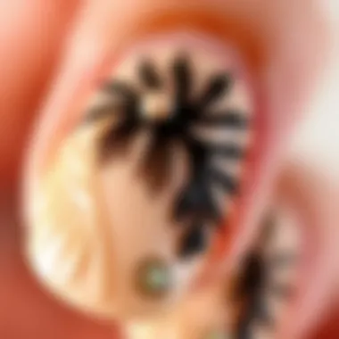 Close-up view of a textured boho nail sticker showcasing detailed motifs and natural themes