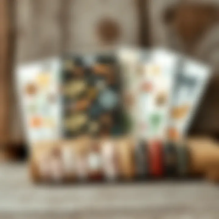 An elegant display of various boho nail sticker designs on a rustic wooden background