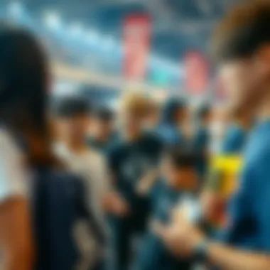 Fans interacting with BTS merchandise at an event