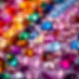 Colorful display of various crystal rhinestones