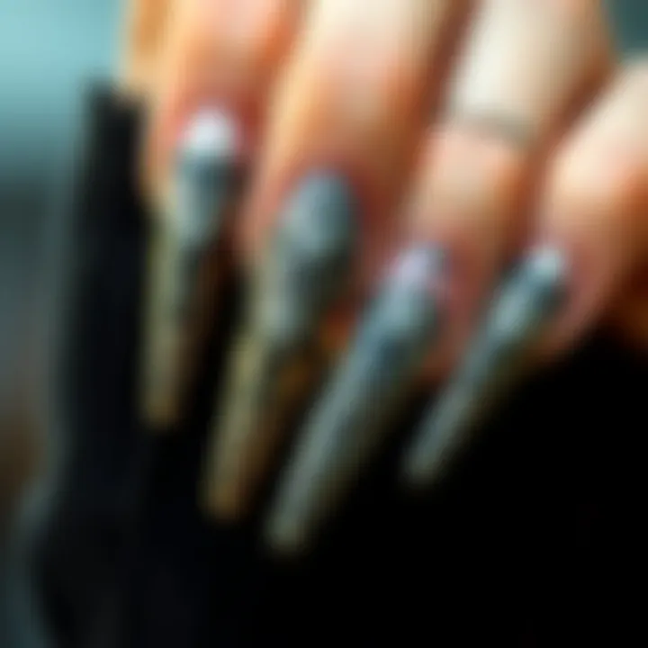 Close-up of intricate designs on fake nails