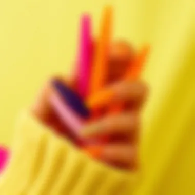 Variety of stylish long fake nails in different colors