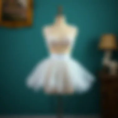 Elegant white short petticoat displayed on a vintage dress form