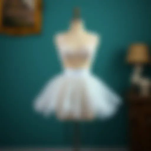 Elegant white short petticoat displayed on a vintage dress form