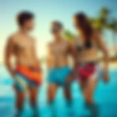 Teenagers enjoying a summer day in vibrant swimming trunks