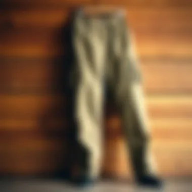 Stylish Khaki Pants A stylish pair of khaki pants on a wooden background