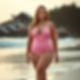 Elegant Pink Bathing Suit on the Beach Elegant pink plus size bathing suit displayed on a beach