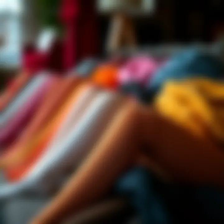 Elegant display of warm panty hose in various colors