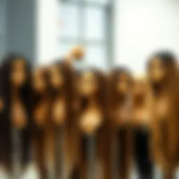 Variety of straight synthetic wigs displayed on a stand