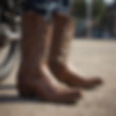 An elegant pair of cowboy boots designed for motorcycle riding.