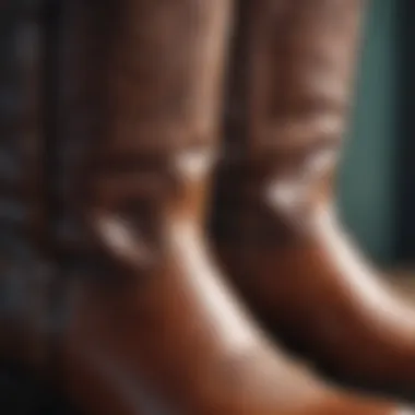 Close-up of high-quality leather construction of cowboy boots.