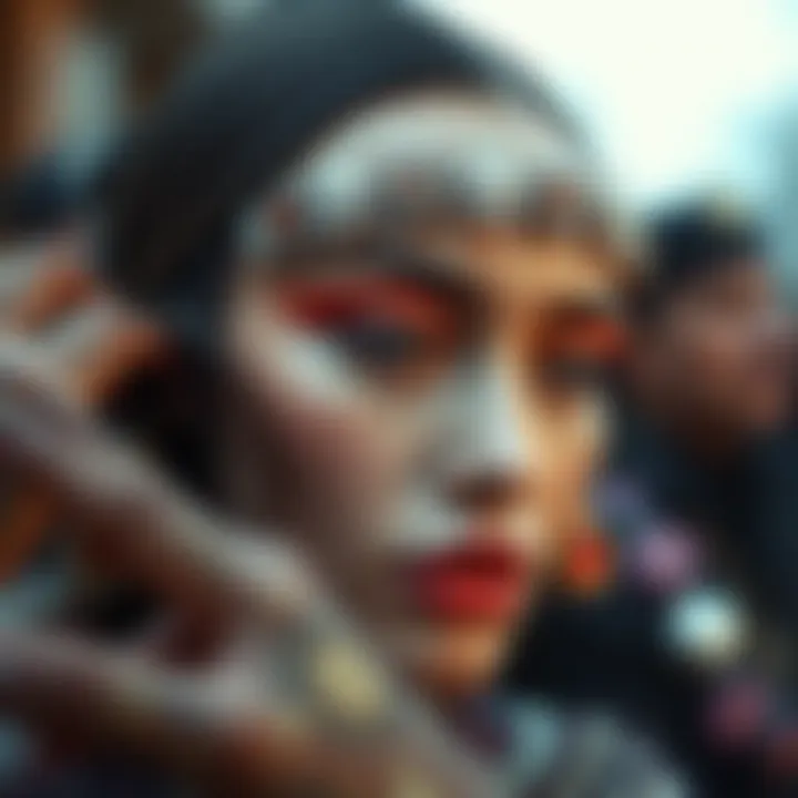 An artistic representation of cultural influences on jewelry trends, featuring diamond eyebrow rings.