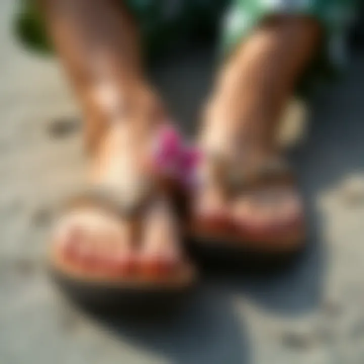 Comfortable flip flops being worn with beachwear