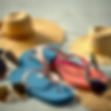 Stylish flip flops displayed with summer accessories