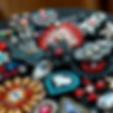 Diversity in Crystal Patch Designs A variety of crystal patches displayed artistically, illustrating diverse styles and colors