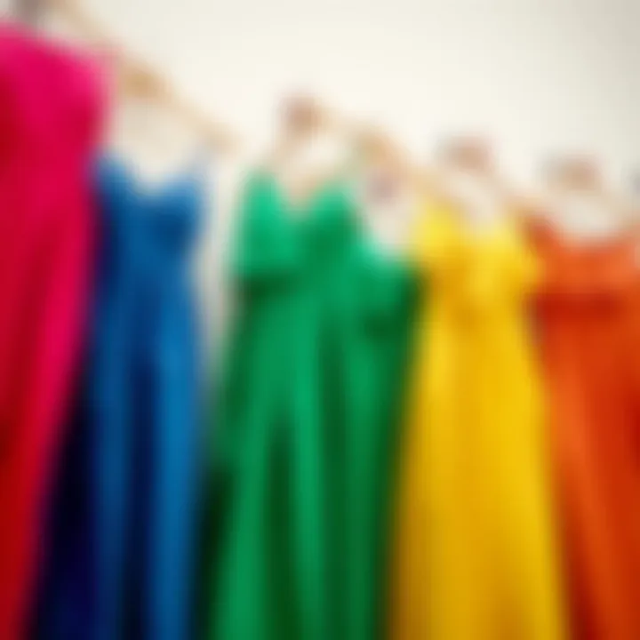 Palette of summer colors ranging from pastels to vibrant hues for mid-length dresses.
