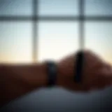 Stylish AirTag wrist band showcased against a minimalist background