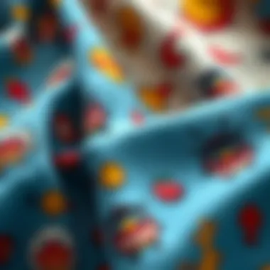 A close-up of unique fabric patterns inspired by popular anime characters