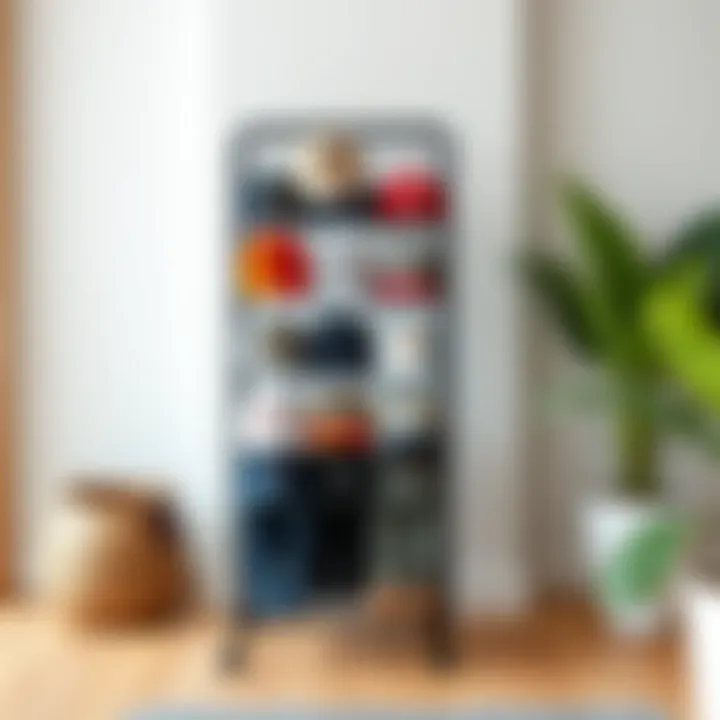 Stylish baseball cap storage rack in modern interior