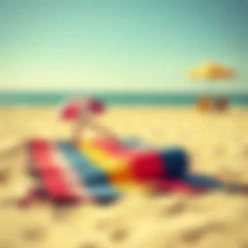 A vibrant beach scene showcasing an anti-sand beach mat on the sand.