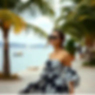 Versatile Looks with the Tropical Dress Fashionable setting showcasing the versatility of a black and white tropical dress