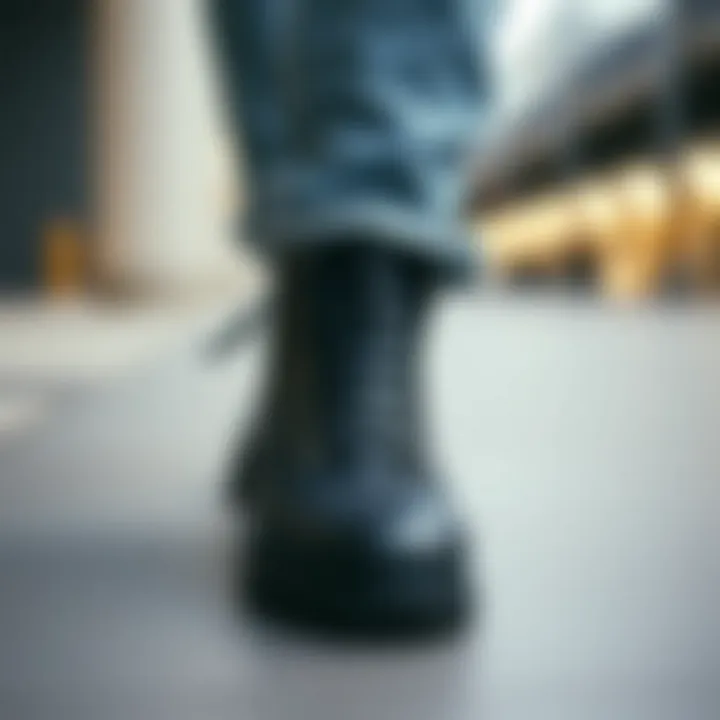 Casual black shoes with straps paired with jeans