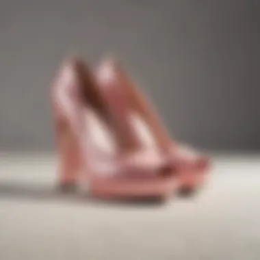 Close-up of materials used in chunky heel pumps.