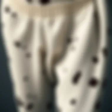 Close-up of the fabric texture of cow sweatpants, highlighting comfort and design