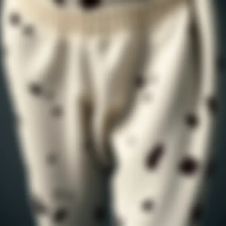 Close-up of the fabric texture of cow sweatpants, highlighting comfort and design