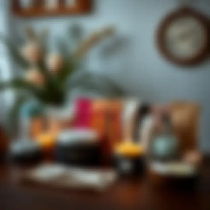 Diverse Home Waxing Kits Display A serene setup featuring a variety of home waxing kits arranged aesthetically