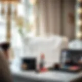 Sophisticated Setting Elegant composition featuring a white checkered makeup bag on a dressing table