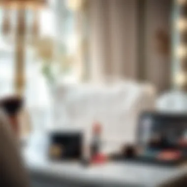 Sophisticated Setting Elegant composition featuring a white checkered makeup bag on a dressing table