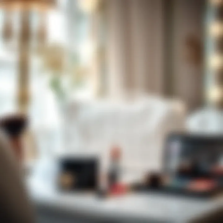 Sophisticated Setting Elegant composition featuring a white checkered makeup bag on a dressing table