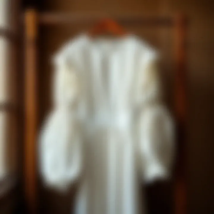 Timeless Elegance of the Lantern Sleeve Dress Elegant white lantern sleeve dress hanging on a vintage wooden rack