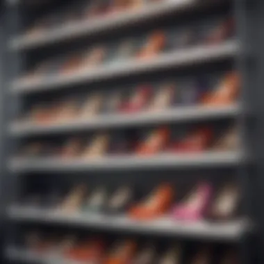 Wedge shoes on display showcasing different colors and styles