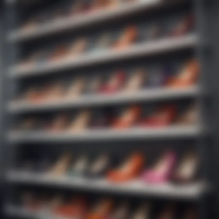 Wedge shoes on display showcasing different colors and styles