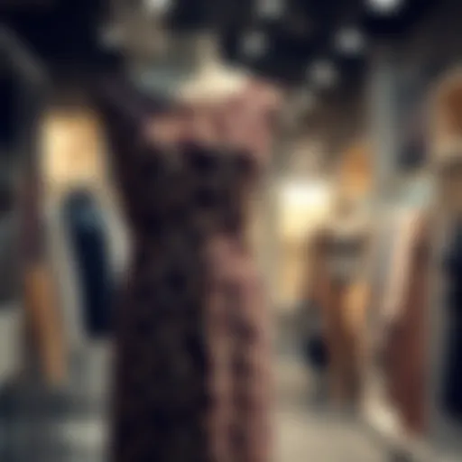 Elegant Giraffe Pattern Dress in Boutique Elegant giraffe pattern dress showcased in a boutique setting