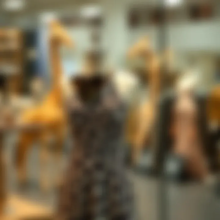 Stylishly accessorized giraffe dress on a mannequin