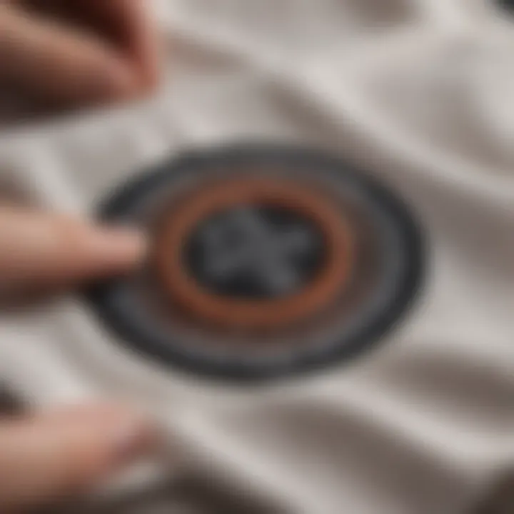 Close-up of an iron-on patch being applied to fabric