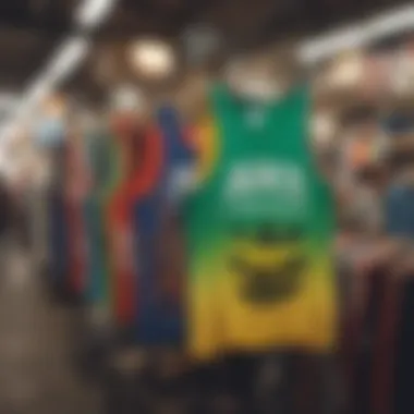 Vibrant Jamaica tank tops displayed in a market