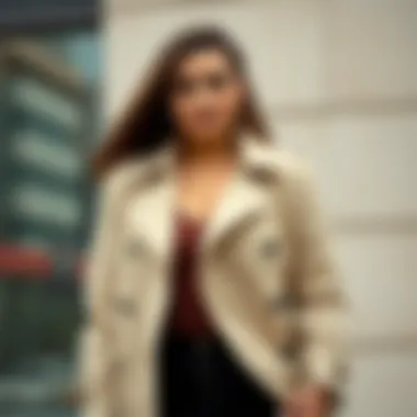 Elegant long trench coat draped over a stylish outfit